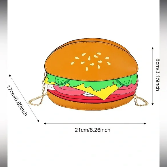 Cheeseburger Crossbody Funny Food Long Chain Purse - Picture 6 of 8